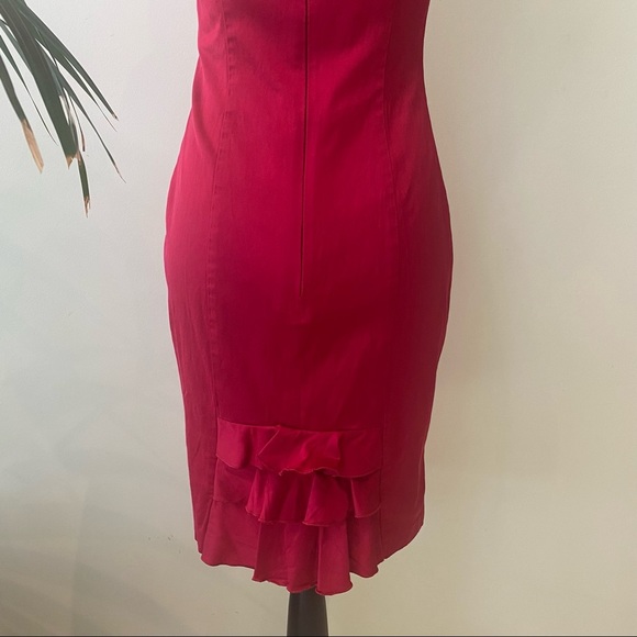 CUE Vintage Midi Dress Dark Red Ruffle Trim Cotton Viscose Elegant Classic 8 - Picture 4 of 7
